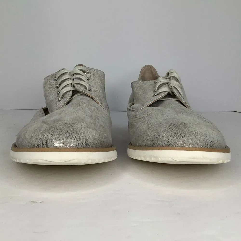 Amalfi by Rangoni Silver Textile/Leather Lace Tie Oxford Women Shoes Sz 7.5